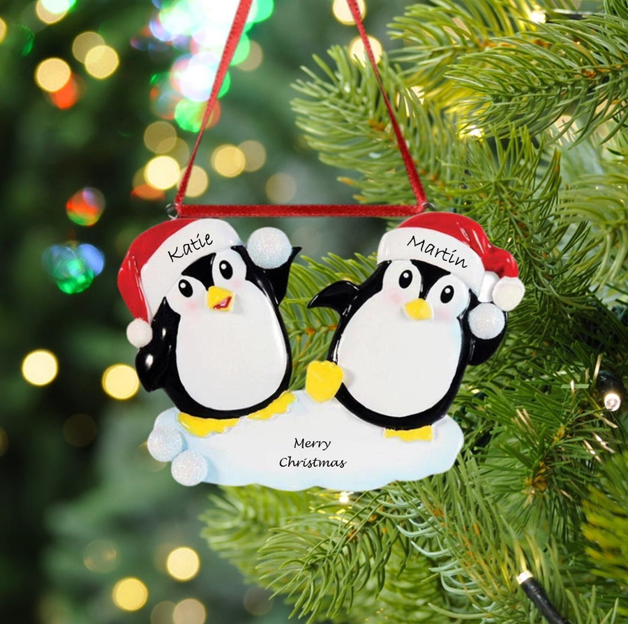 Penguin Snowball Couple Personalised Christmas Decoration