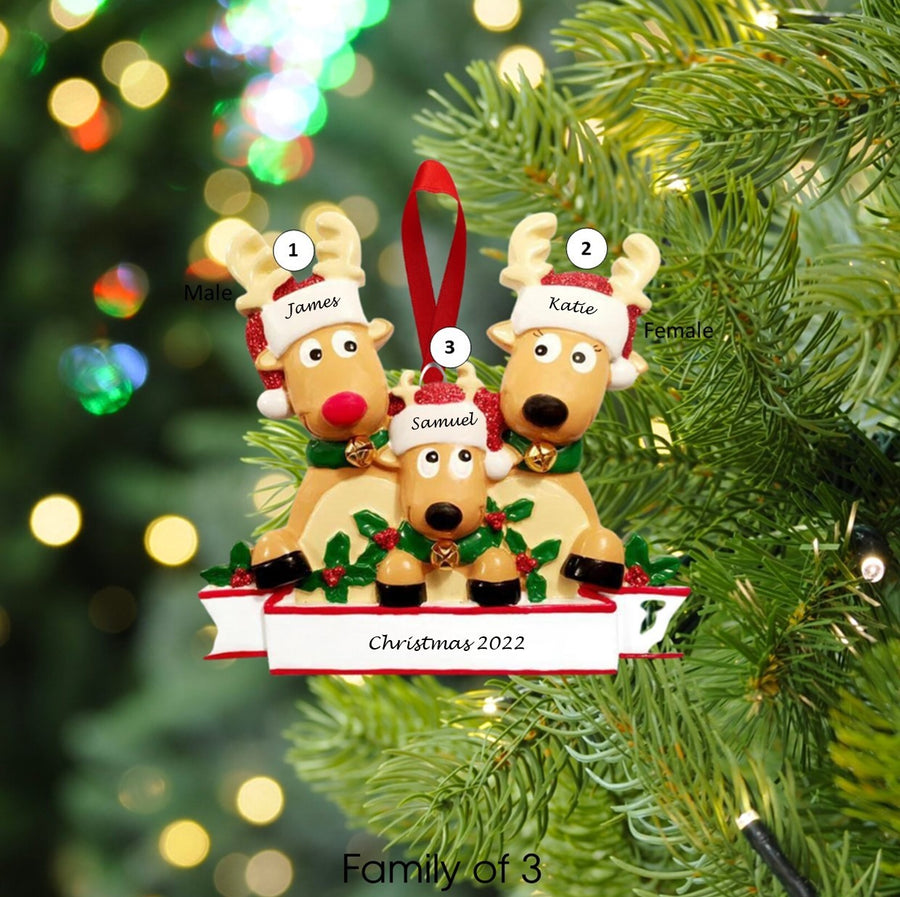 Reindeer Family Personalised Christmas Ornament