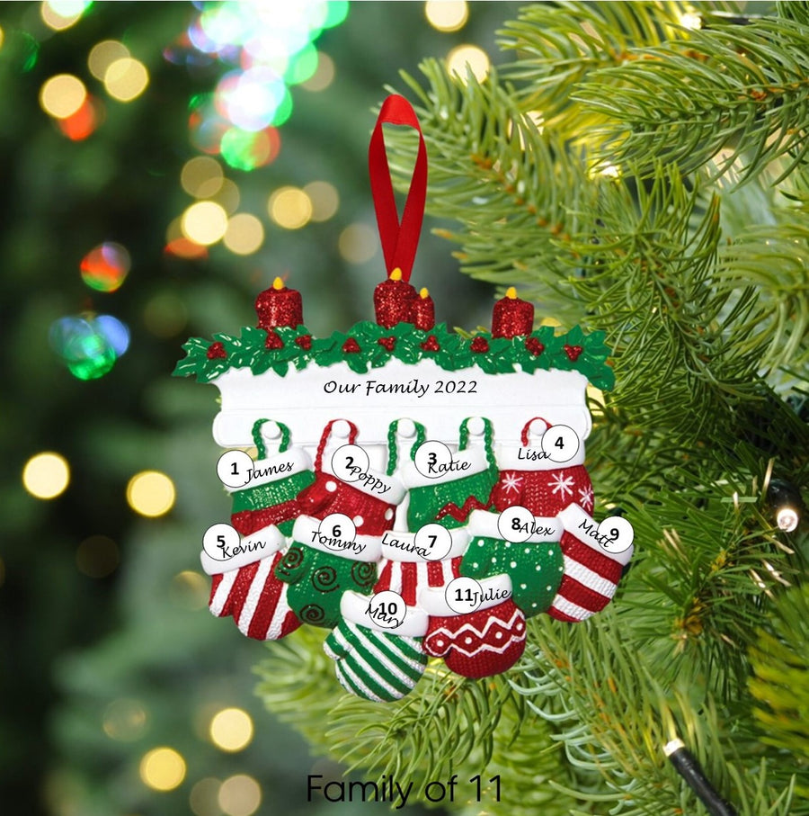 Red & Green Mitten Family Personalised Christmas Decoration