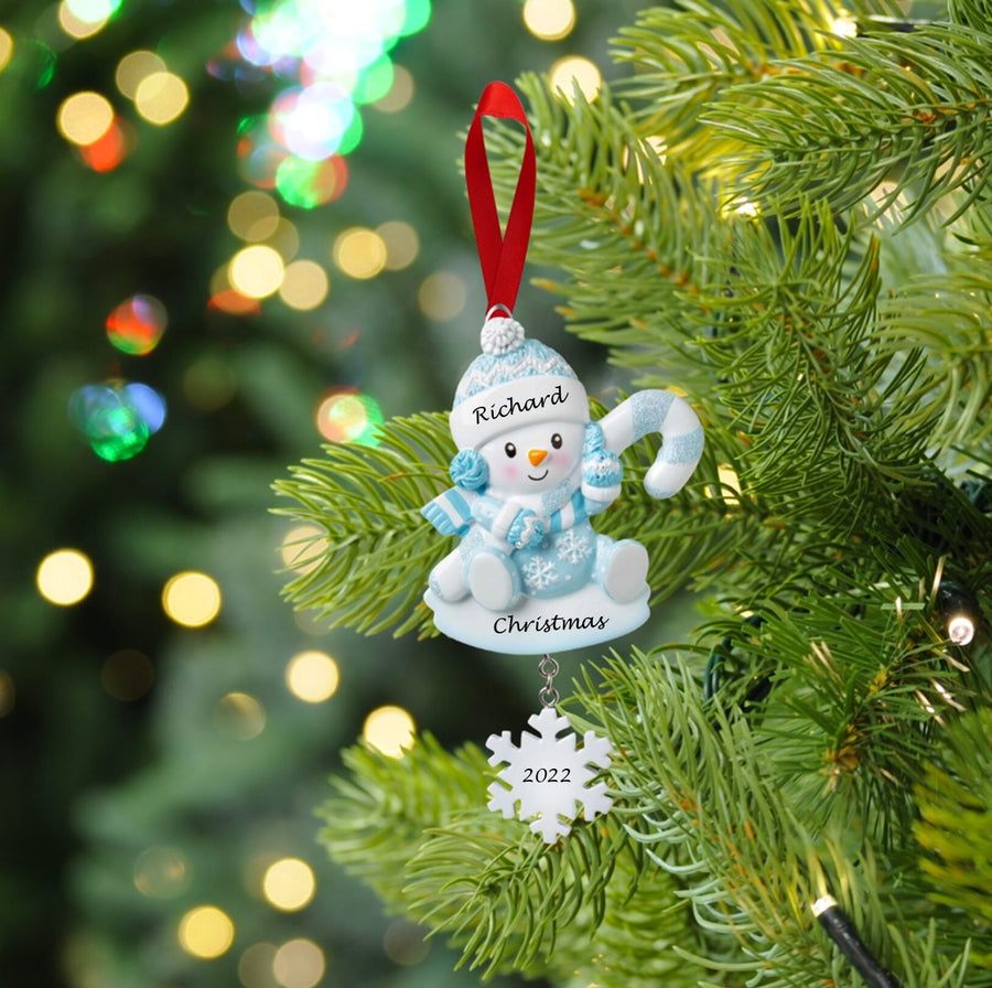 Snowbaby with Candy Cane Personalised Christmas Decoration